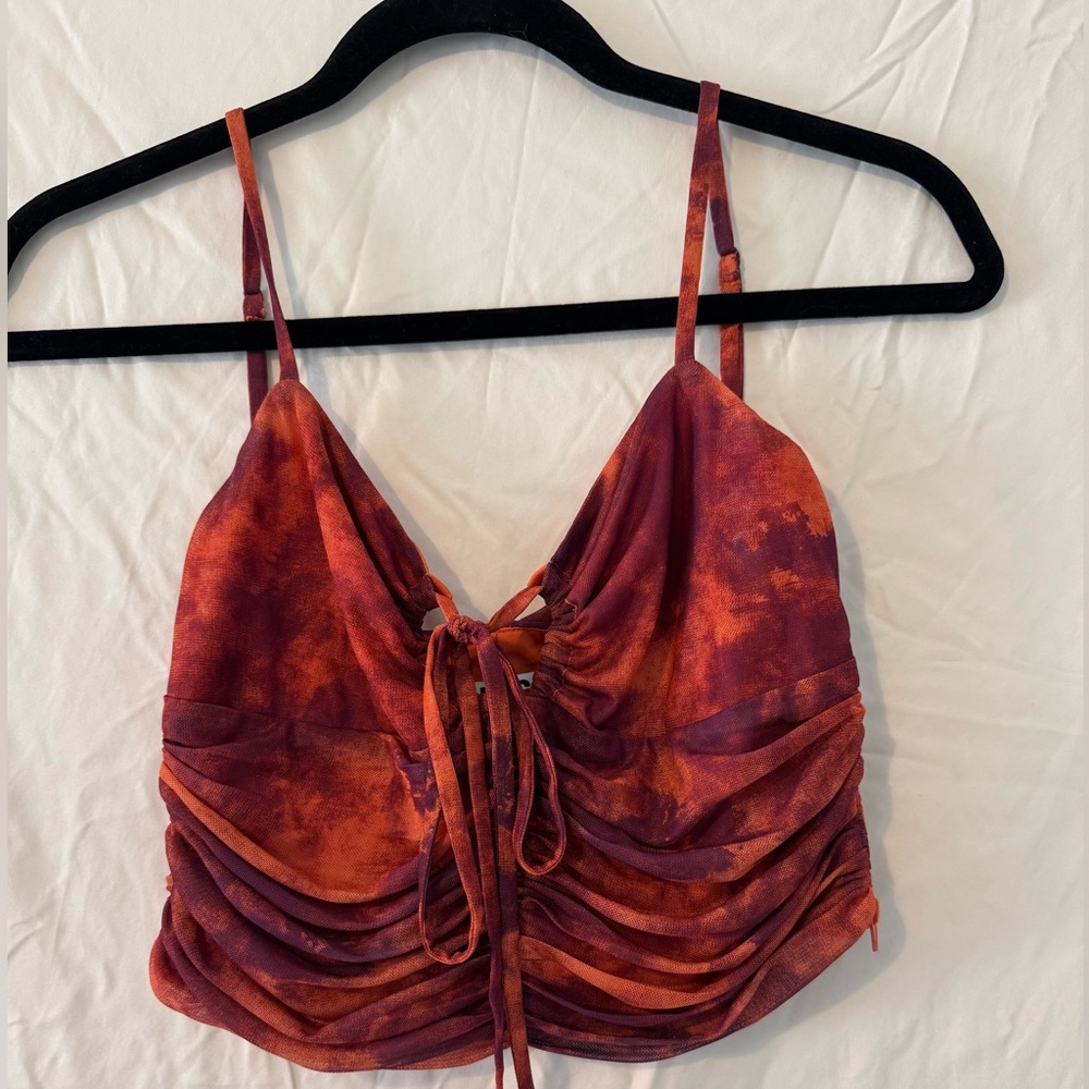 I.AM.GIA Red Orange Ruched Tie Front Crop Camisole